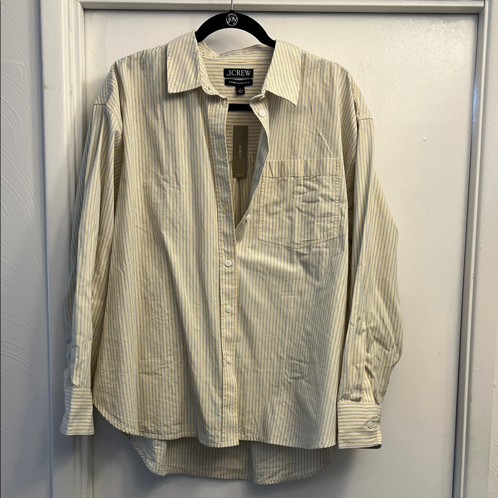 J. Crew Etienne Oversized Shirt Pale Yellow and Blue Stripe Size Large
